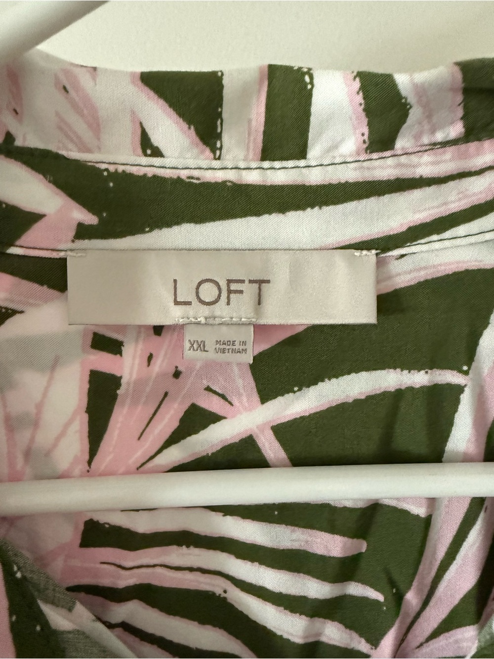 LOFT Olive & Pink Tropical Print Button-Up Dress - Picture 3 of 7